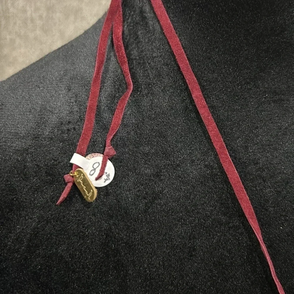 Handmade Faux Maroon Suede &‎ Gold Bead Long Tassel Necklace NWT